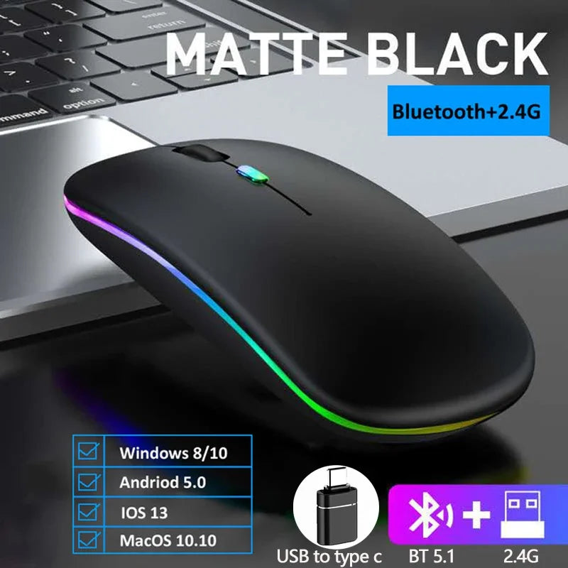 LED Silent Wireless Mouse Rechargeable