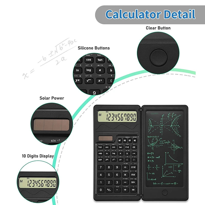 2 IN 1 Foldable Scientific Calculators With 6 Inch Writing Tablet