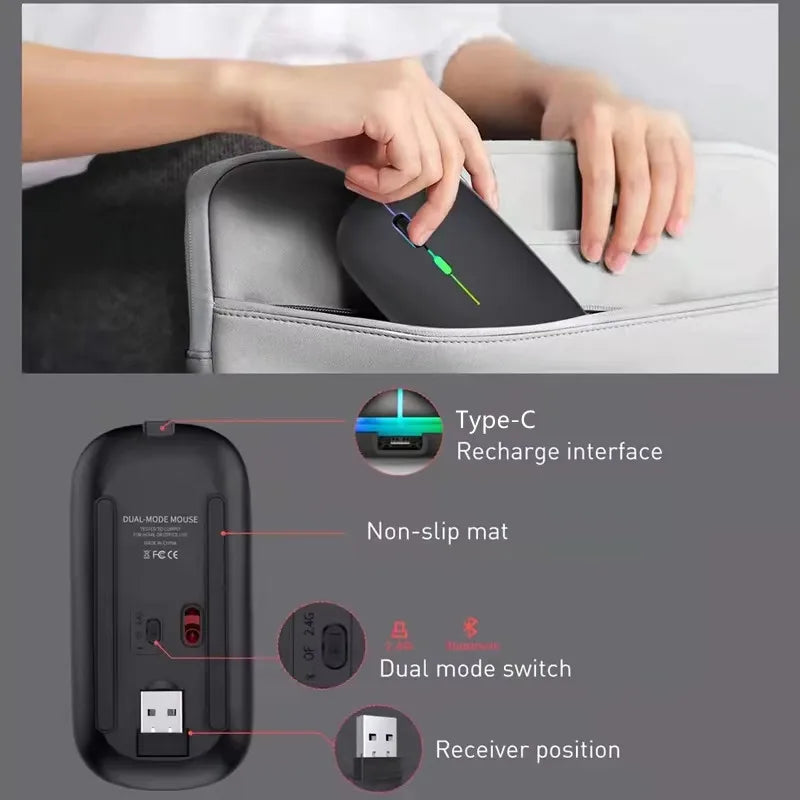 LED Silent Wireless Mouse Rechargeable