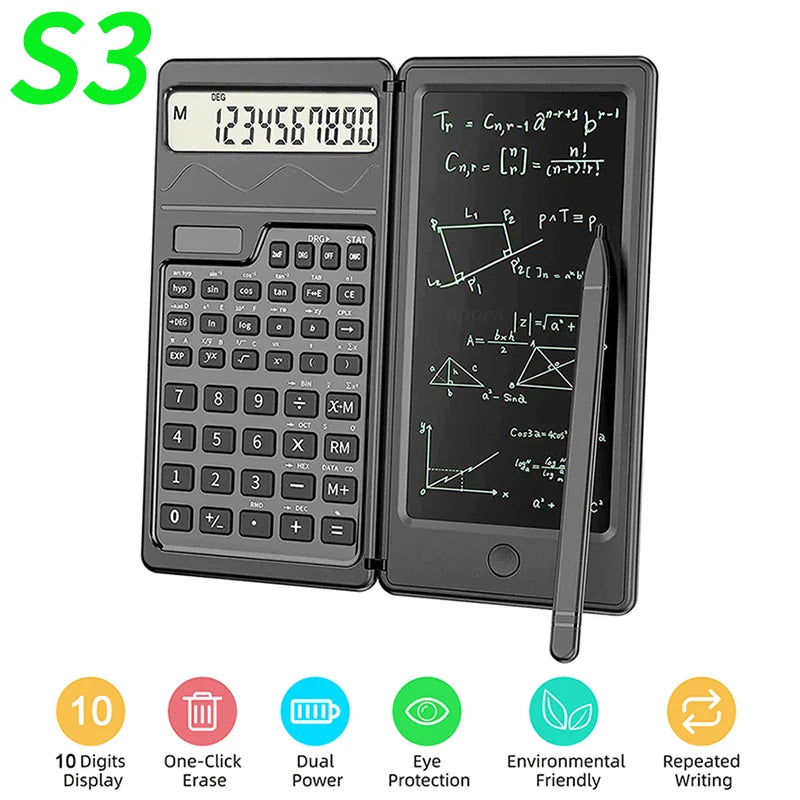 2 IN 1 Foldable Scientific Calculators With 6 Inch Writing Tablet