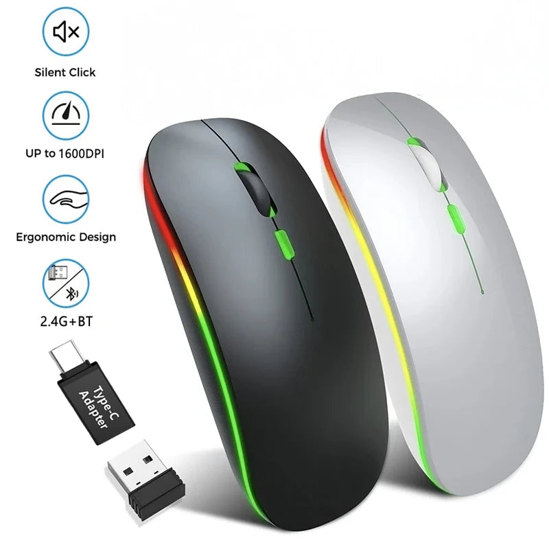 LED Silent Wireless Mouse Rechargeable