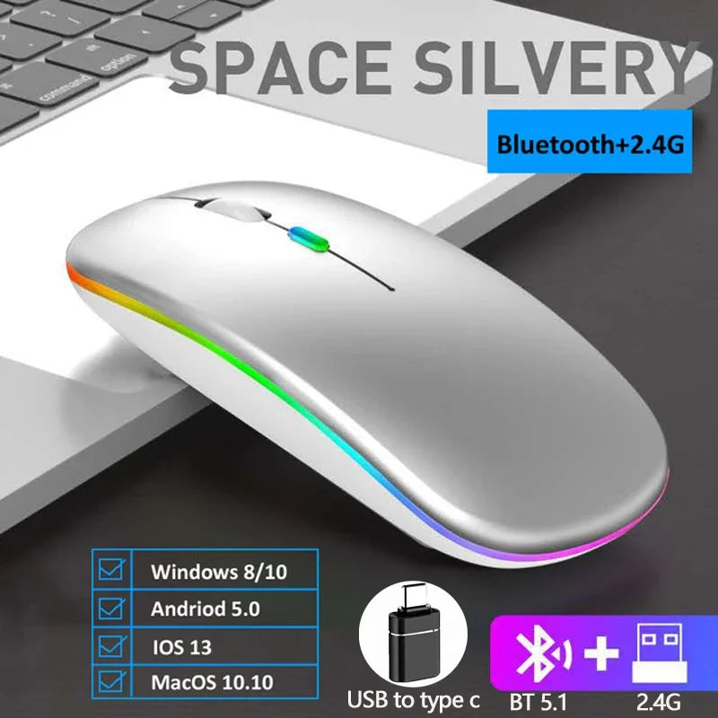 LED Silent Wireless Mouse Rechargeable