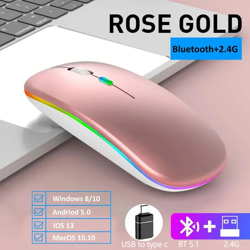 LED Silent Wireless Mouse Rechargeable