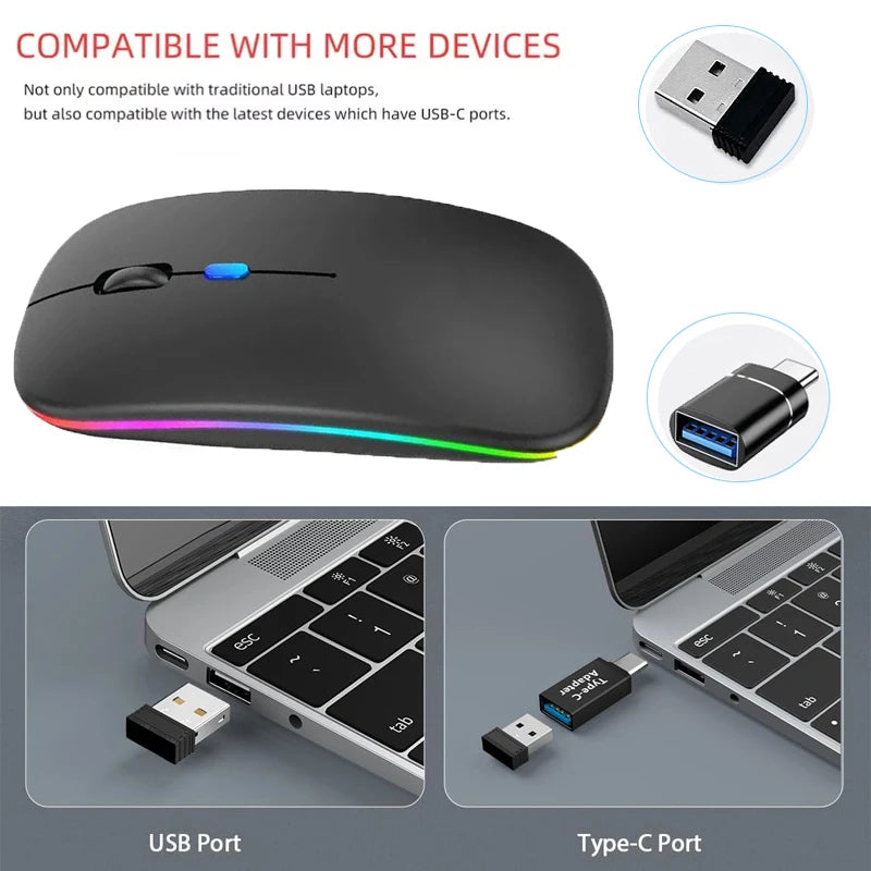 LED Silent Wireless Mouse Rechargeable